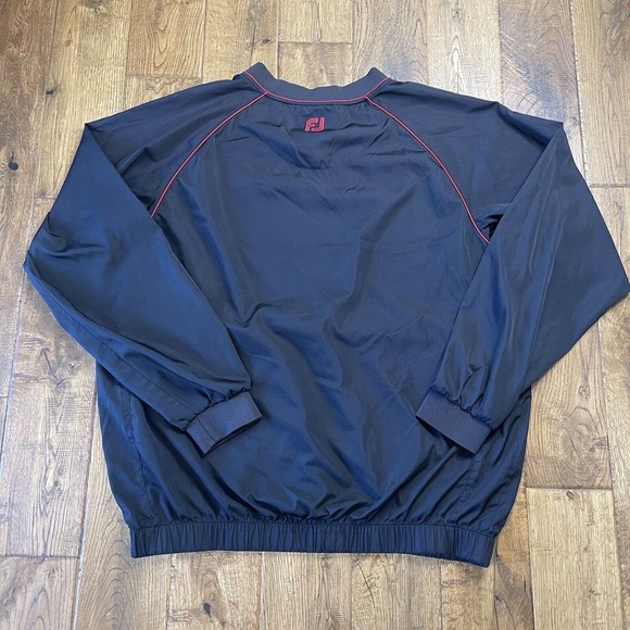 Footjoy FJ Mens L Black Red Trim Long Sleeve V Neck Windbreaker Golf Pullover - Picture 7 of 7